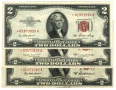 3 Scarce 1953 Series $2 Red Seal STAR notes. Nice