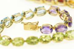 14K Yellow Gold Amethyst Topaz Peridot Citrine Garnet Tennis Bracelet