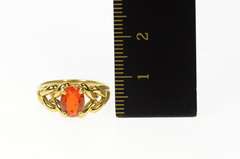14K Yellow Gold Oval Syn. Mexican Fire Opal Knot Braid Ring