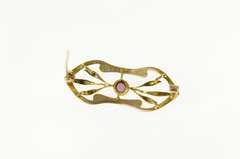 10K Yellow Gold Amethyst Ornate Scroll Leaf Accent Bar Pin/Brooch