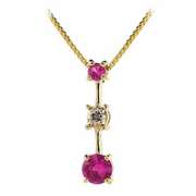 18K Gold over Sterling Silver Past Present Future Created Pink Sapphire & Diamond Necklace