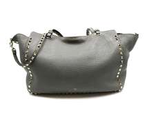 Valentino Rockstud Pebbled Leather Grey Tote