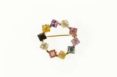 14K Yellow Gold Retro Princess Sim. Multi Colored Stone Pin/Brooch