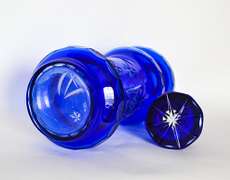 Heavy Cobalt Blue Cut to Clear Crystal Decanter
