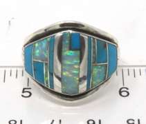 Sterling Silver Signed Opal and Turquoise Ring