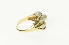 14K Yellow Gold Retro Ornate Pearl Cluster Statement Cocktail Ring