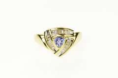 14K Yellow Gold Trillion Tanzanite Diamond Halo Statement Ring