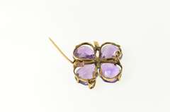 18K Yellow Gold Pear Amethyst Four Leaf Clover Shamrock Pin/Brooch