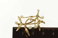 14K Yellow Gold Pearl Tree Vine Leaf Motif Statement Pin/Brooch