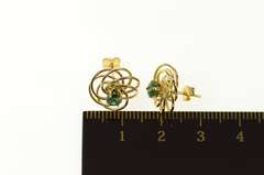 14K Yellow Gold Round Emerald Spiral Twist Stud Earrings
