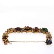 Very Rare Vintage 14KT Nature Motif Bracelet with Mixed Gems in Gold
