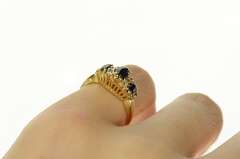 14K Yellow Gold Three Stone Sapphire Diamond Accent Ring