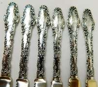 6 Antique Sterling Silver Fruit Knives, B.B. & B. Co.