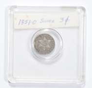 1851-O Silver Three-Cent Piece - Slabbed