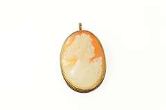 14K Yellow Gold Carved Victorian Lady Shell Cameo Pendant/Pin