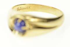 14K Yellow Gold Men's Syn. Blue Star Sapphire Retro Ring