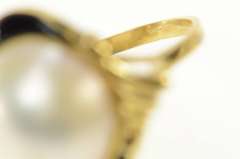 14K Yellow Gold Pearl Black Onyx Retro Ornate Cocktail Ring