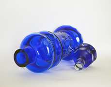 Heavy Cobalt Blue Cut to Clear Crystal Decanter