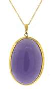 Precious Oval Purple Jade Cab Yellow Gold Necklace