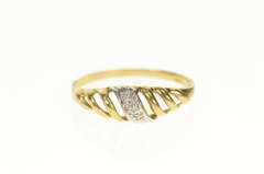 10K Yellow Gold Diamond Domed Striped Design Statement Band Ring