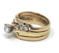 Attractive Yellow Gold Diamond Round Brilliant Cut w 3 Side Stone Ring