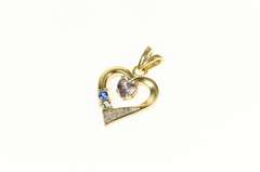 10K Yellow Gold Diamond Amethyst Blue Topaz Heart Pendant
