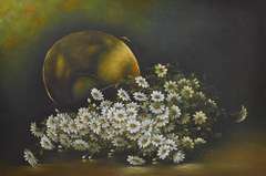 Still Life With Daisies, Signed Original Acrylic Painting on Canvas by L. Love L. Love