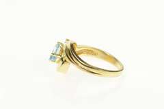 14K Yellow Gold Ornate Blue Topaz Diamond Wavy Bypass Ring