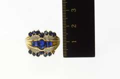 10K Yellow Gold Oval Sapphire Diamond Tiered Statement Ring