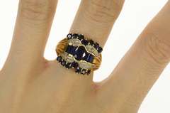 10K Yellow Gold Oval Sapphire Diamond Tiered Statement Ring