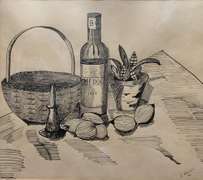 Vintage Still Life Ink Drawing Framed & Signed