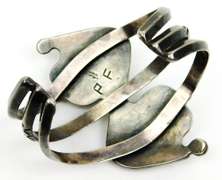 Early Signed PF Navajo Sterling Turquoise Cuff Bracelet
