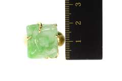 18K Yellow Gold Ornate Carved Jade Lemur Squared Statement Ring