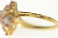 10K Yellow Gold Ornate Squared Diamond Ruby Cluster Ring