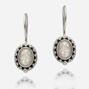 Sterling Silver Created White Opal Bali Bead Oval Leverback Earrings
