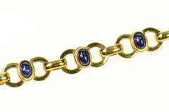14K Yellow Gold Retro Sapphire Round Link Statement Bracelet