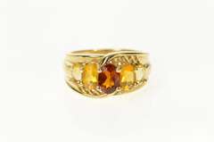 14K Yellow Gold Oval Garnet Citrine Graduated Statement Ring