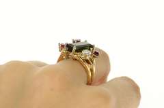 14K Yellow Gold 4.72 Ctw Green Tourmaline Ruby Diamond Ring