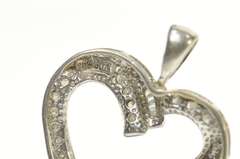 10K White Gold Classic Curvy Diamond Encrusted Heart Pendant