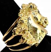 Heavy Horse Ring with Diamond Eye in 14KT Yellow Gold