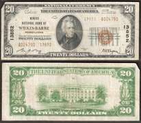 $20 1929-2 TYPE II NBN MINERS NATIONAL BANK OF WILKES-BARRE, PA Ch 13851 VF