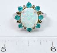 Synth Opal & CZ Ring in Sterling Silver