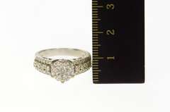 14K White Gold 1.04 Ctw Round Diamond Cluster Engagement Ring
