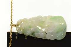 14K Yellow Gold Carved Floral Jade Talisman Statement Chain Necklace