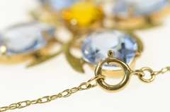14K Yellow Gold Retro Syn.Tanzanite & Citrine Flower Necklace