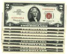 9 Crisp 1953/63 $2 Red Seal Notes. Very select