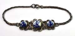 Vintage Dutch Ceramic Windmills Bracelet in Sterling Silver