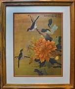 GOLD AND SILVER PAINTING ON SILK MEDIUM JAPANESE ART