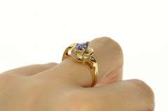 14K Yellow Gold Tanzanite Diamond Swirl Halo Statement Ring