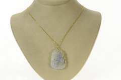 14K Yellow Gold Carved Green & Lavender Jadeite Cat Dragon Pendant